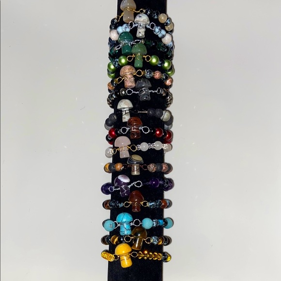 Crystal mushroom elastic bracelets pick your style❤️🍄❤️ - Picture 1 of 16